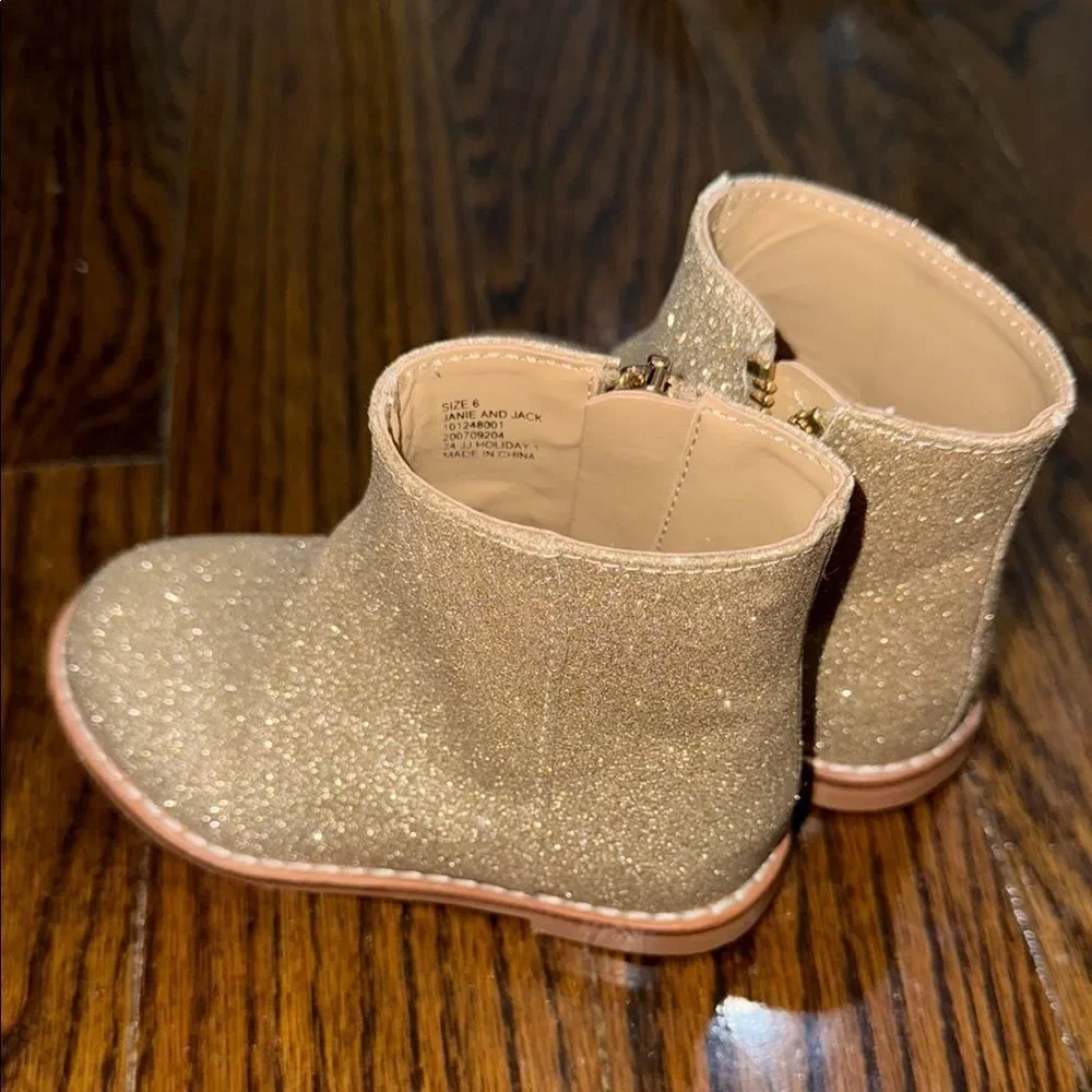 Janie & Jack Gold Glitter Ankle Boots with Side Zipper 6